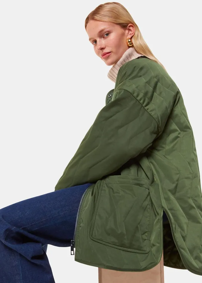 Women Coats and Jackets Whistles Khaki Esther Quilted Coat
