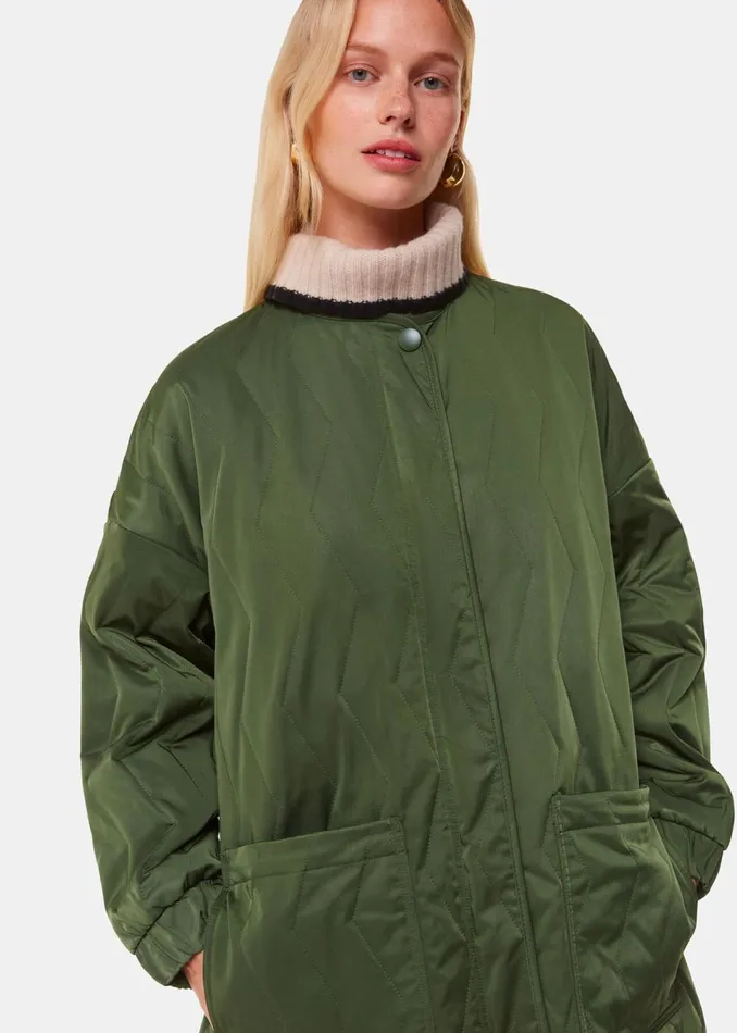 Women Coats and Jackets Whistles Khaki Esther Quilted Coat