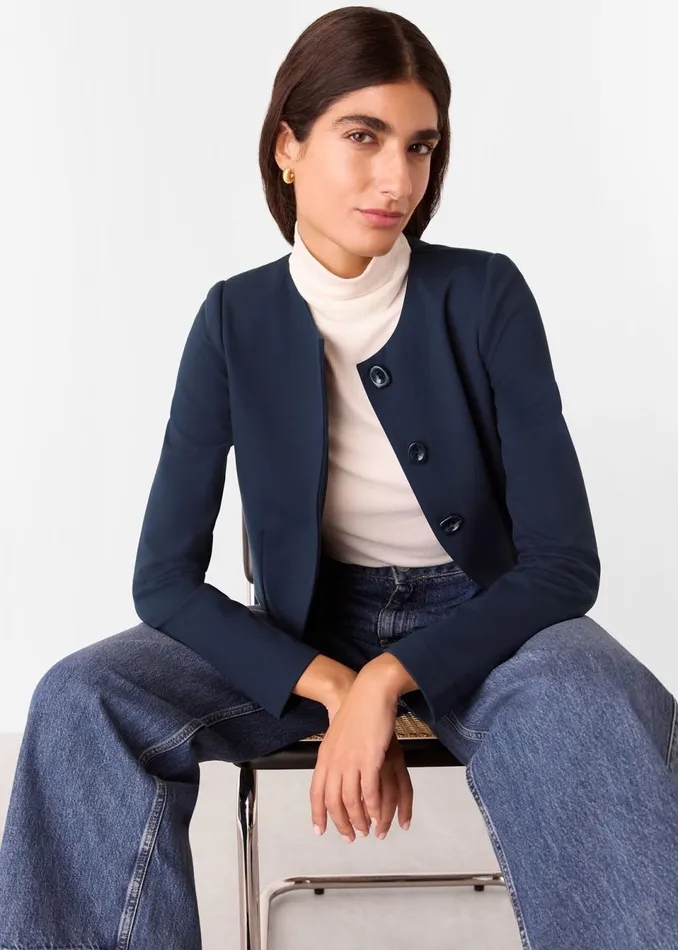 Women Coats and Jackets Whistles Navy Anne Ponte Button Jacket