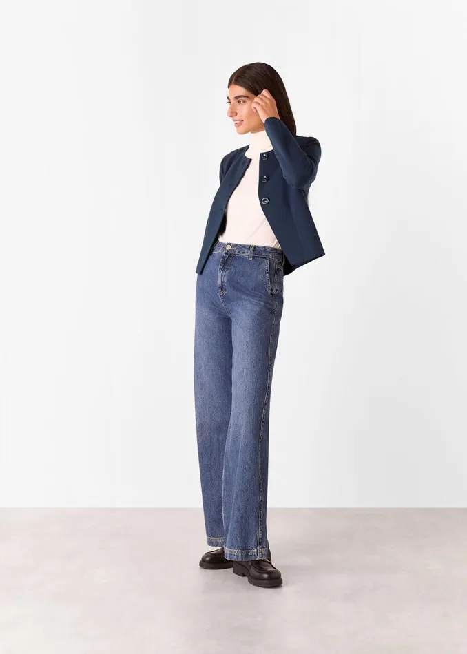 Women Coats and Jackets Whistles Navy Anne Ponte Button Jacket