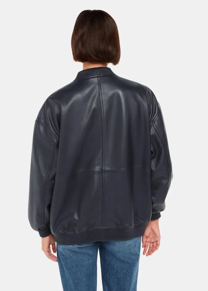 Women Coats and Jackets Whistles Navy Erin Leather Bomber