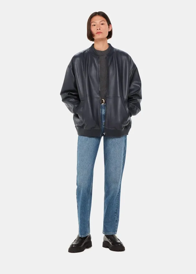 Women Coats and Jackets Whistles Navy Erin Leather Bomber