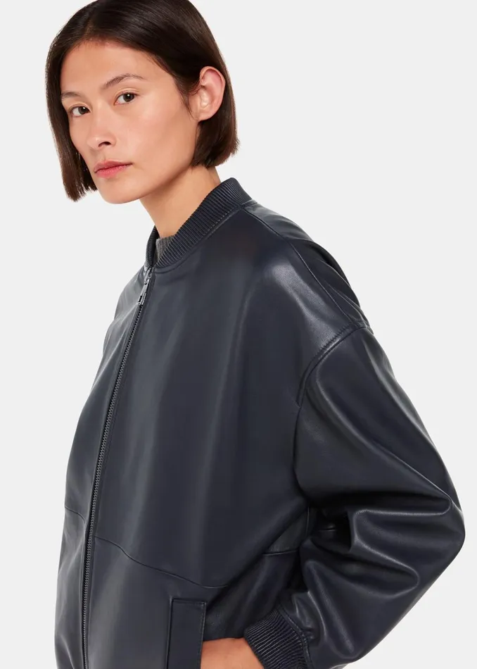 Women Coats and Jackets Whistles Navy Erin Leather Bomber