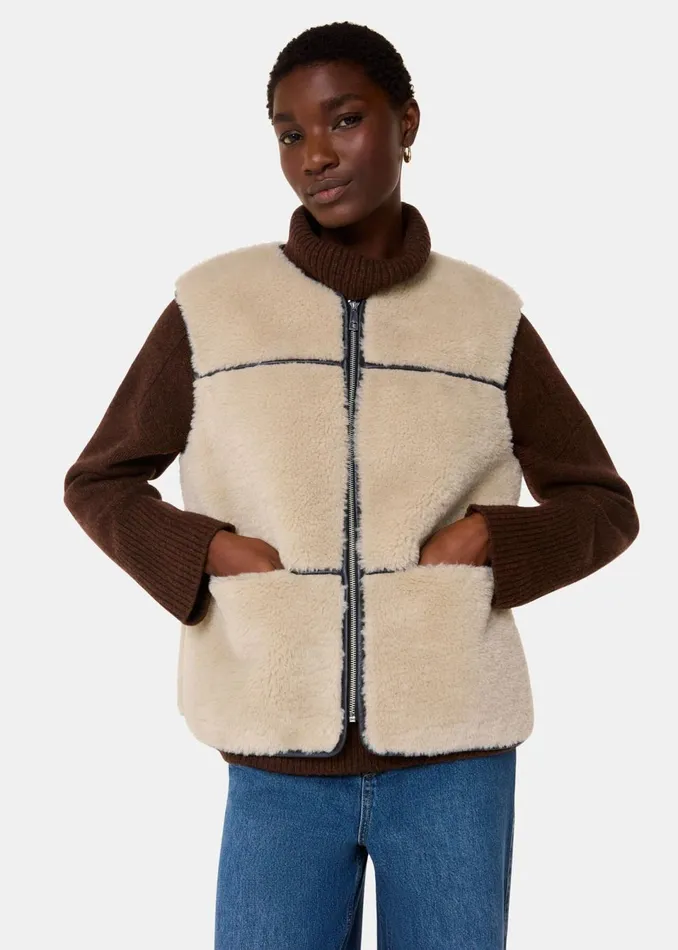 Women Coats and Jackets Whistles Neutral Rowena Faux Fur Waistcoat