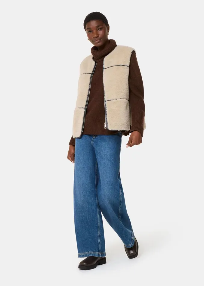 Women Coats and Jackets Whistles Neutral Rowena Faux Fur Waistcoat