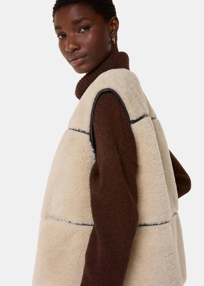 Women Coats and Jackets Whistles Neutral Rowena Faux Fur Waistcoat