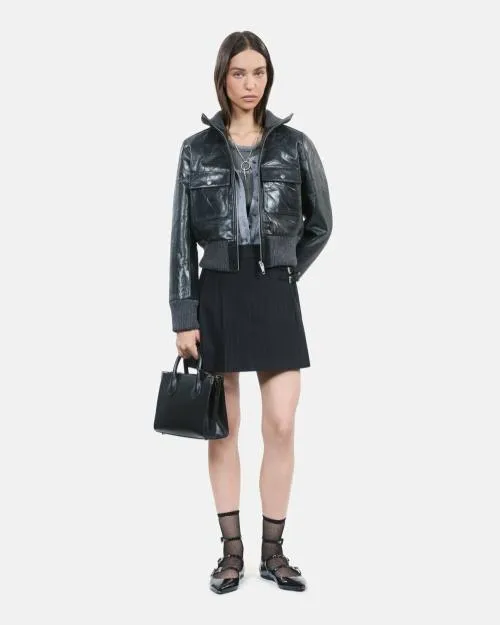 Women Coats and Parkas The Kooples Black Leather Jacket Black