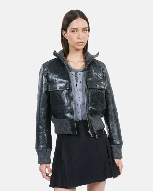 Women Coats and Parkas The Kooples Black Leather Jacket Black