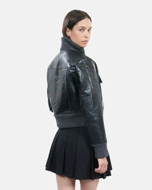 Women Coats and Parkas The Kooples Black Leather Jacket Black