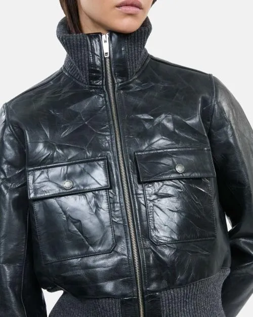 Women Coats and Parkas The Kooples Black Leather Jacket Black