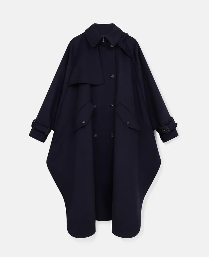 Women Coats And Jackets Stella McCartney HighNeck ALine Trench Coat Ink Navy