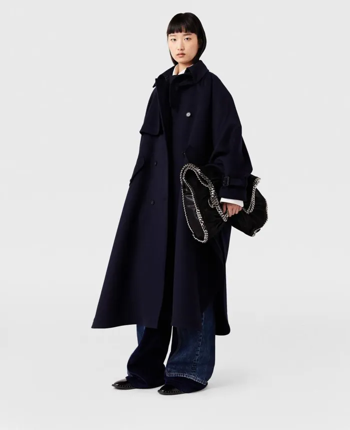 Women Coats And Jackets Stella McCartney HighNeck ALine Trench Coat Ink Navy