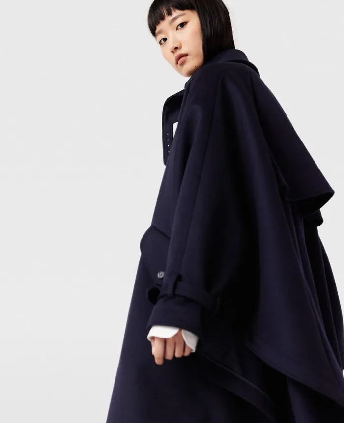 Women Coats And Jackets Stella McCartney HighNeck ALine Trench Coat Ink Navy