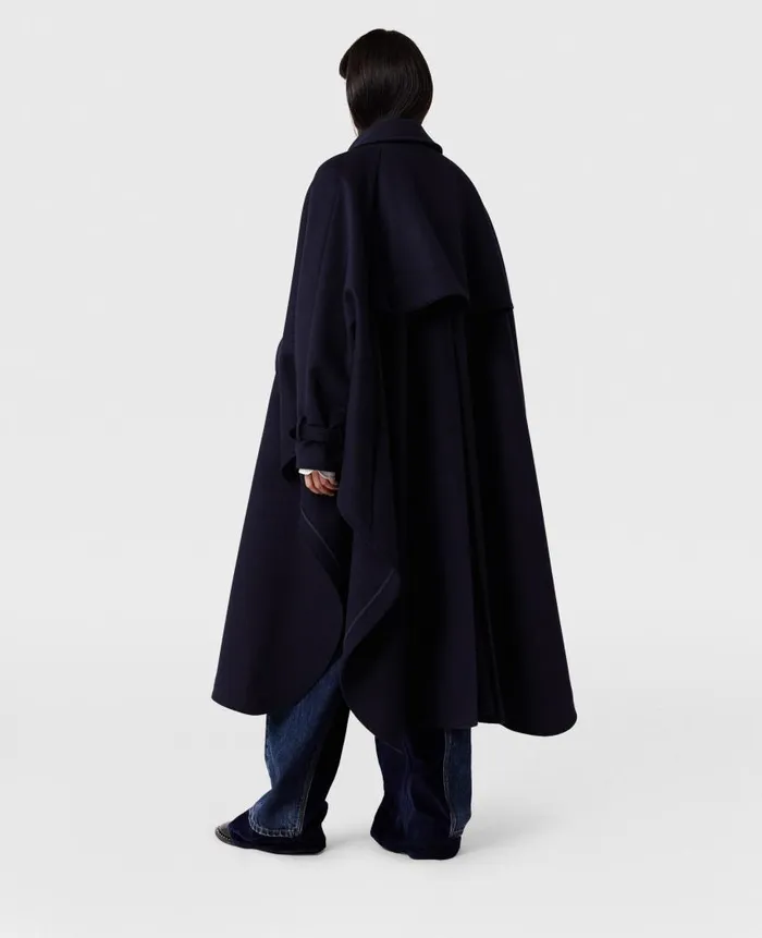 Women Coats And Jackets Stella McCartney HighNeck ALine Trench Coat Ink Navy