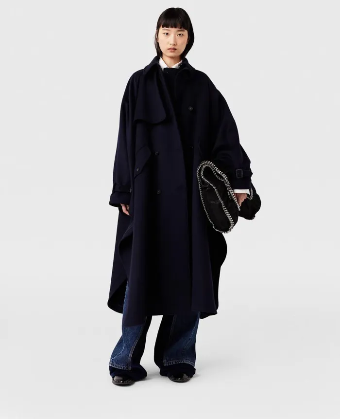Women Coats And Jackets Stella McCartney HighNeck ALine Trench Coat Ink Navy