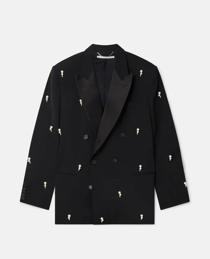 Women Coats And Jackets Stella McCartney Pearl Embroidery Oversized DoubleBreasted Blazer Black Women Coats And Jackets Stella McCartney Pearl Embroidery Oversized DoubleBreasted Blazer Black