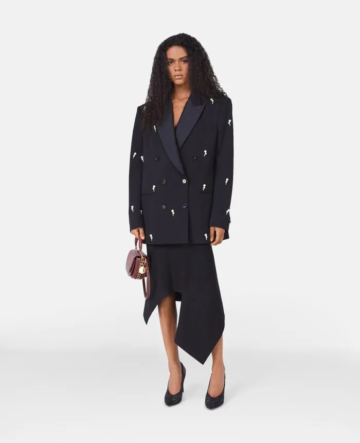 Women Coats And Jackets Stella McCartney Pearl Embroidery Oversized DoubleBreasted Blazer Black