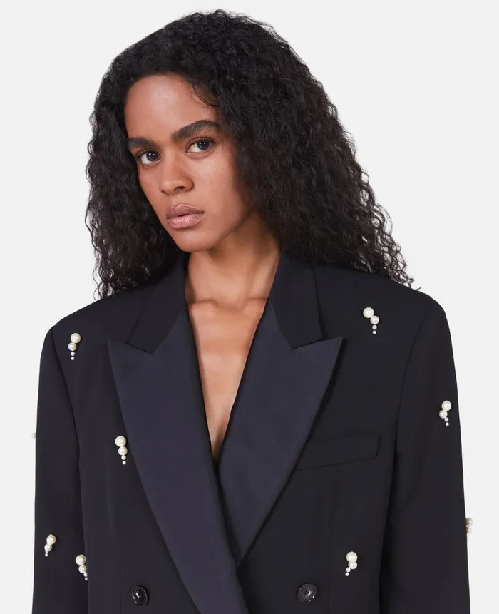 Women Coats And Jackets Stella McCartney Pearl Embroidery Oversized DoubleBreasted Blazer Black