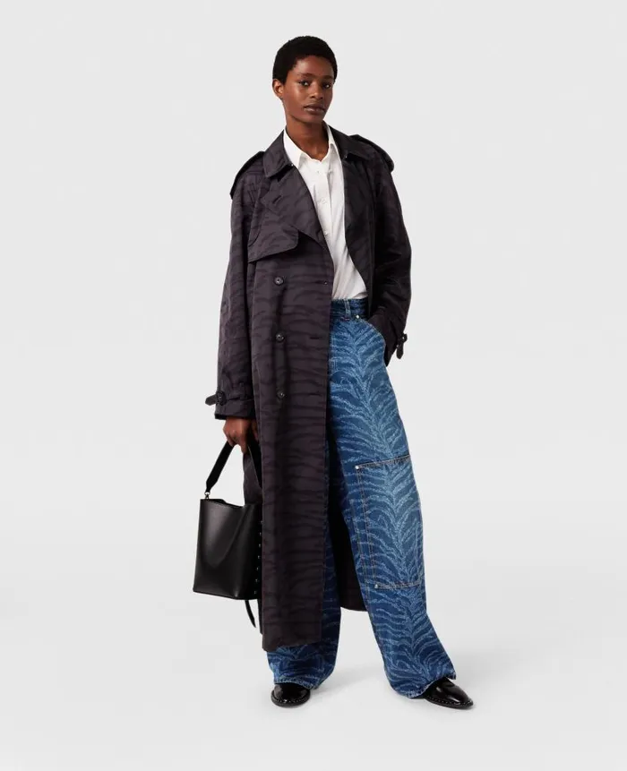 Women Coats And Jackets Stella McCartney Tiger Print Belted Trench Coat Black Tiger Print