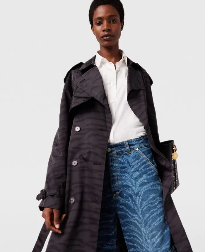 Women Coats And Jackets Stella McCartney Tiger Print Belted Trench Coat Black Tiger Print