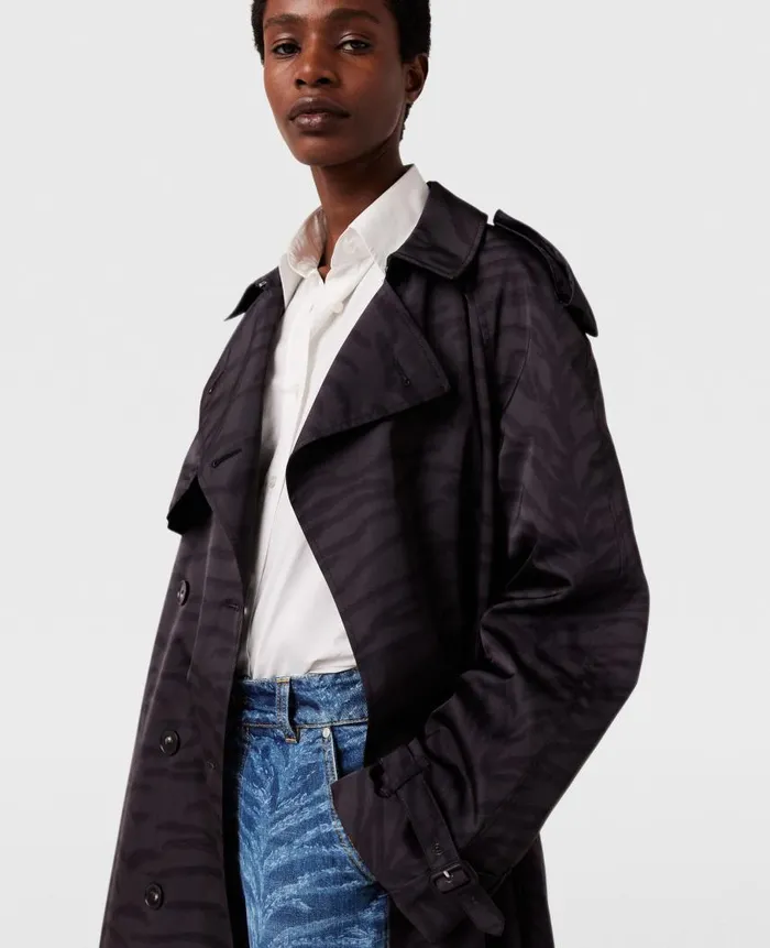 Women Coats And Jackets Stella McCartney Tiger Print Belted Trench Coat Black Tiger Print