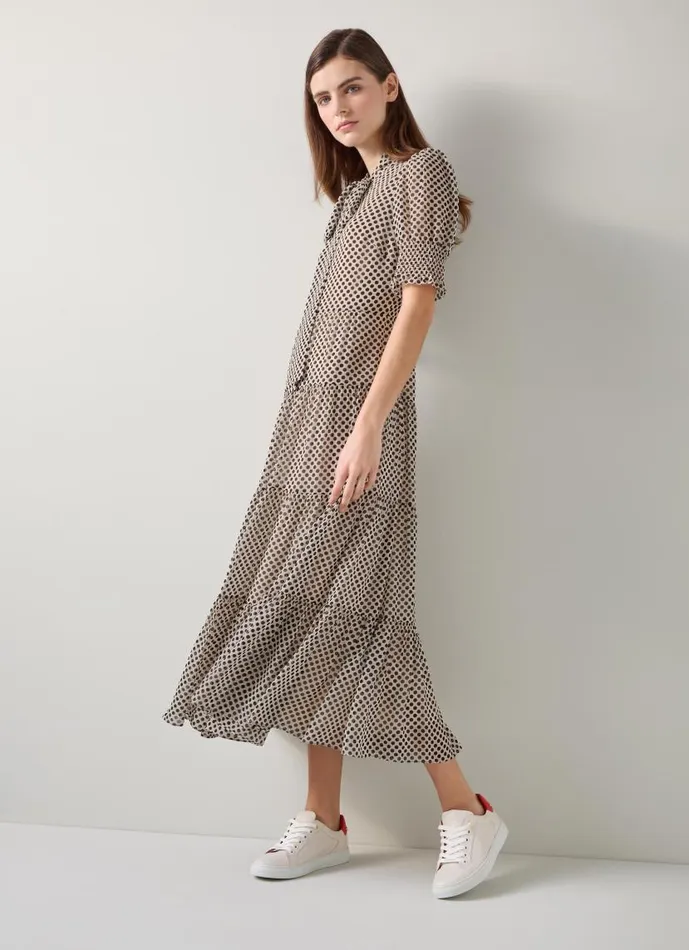 Women Coco Ecru Polka Dot Dress Black Cream LKBennett Dresses