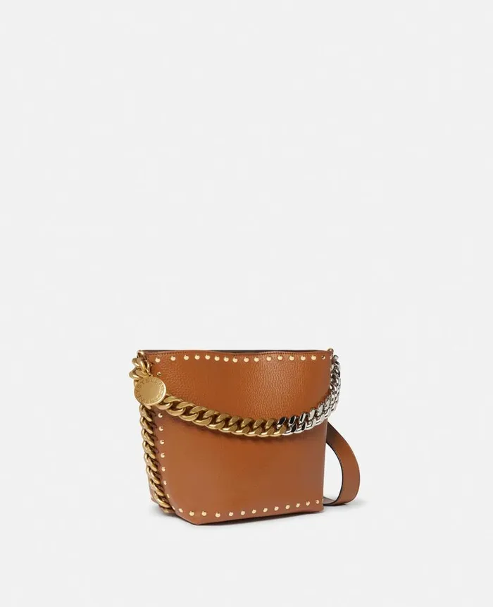 Women Crossbody Bags Stella McCartney Frayme Studded Grainy Alter Mat Bucket Bag Pecan