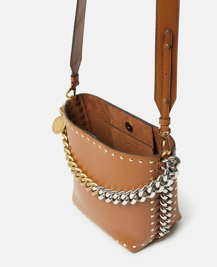 Women Crossbody Bags Stella McCartney Frayme Studded Grainy Alter Mat Bucket Bag Pecan