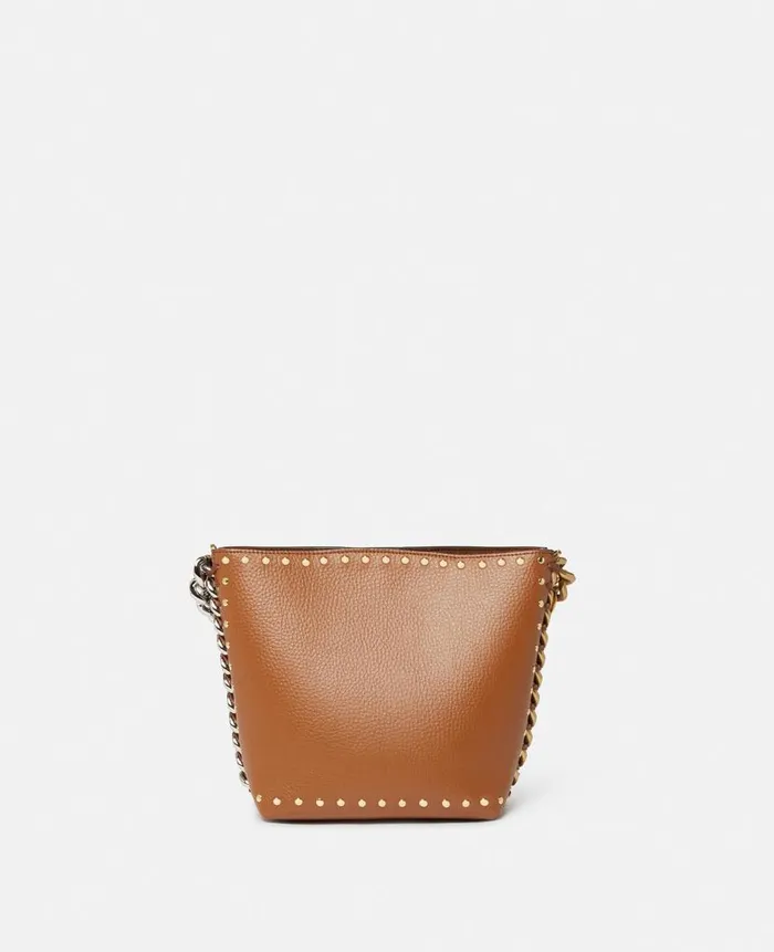 Women Crossbody Bags Stella McCartney Frayme Studded Grainy Alter Mat Bucket Bag Pecan