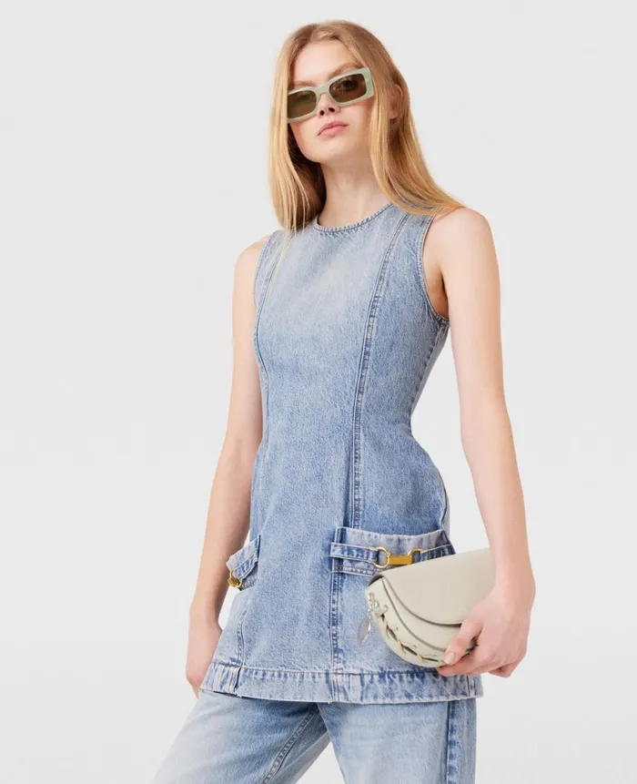 Women Crossbody Bags Stella McCartney Frayme Whipstitch Small Shoulder Bag Clay White