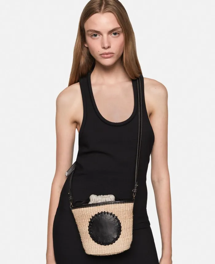 Women Crossbody Bags Stella McCartney Logo Raffia Crossbody Bag Natural Beige