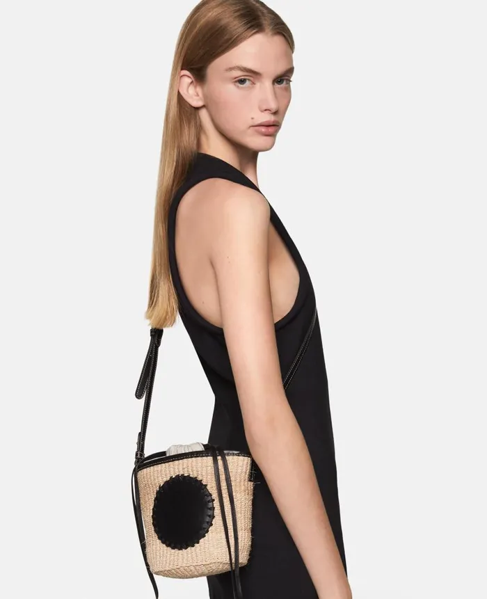 Women Crossbody Bags Stella McCartney Logo Raffia Crossbody Bag Natural Beige