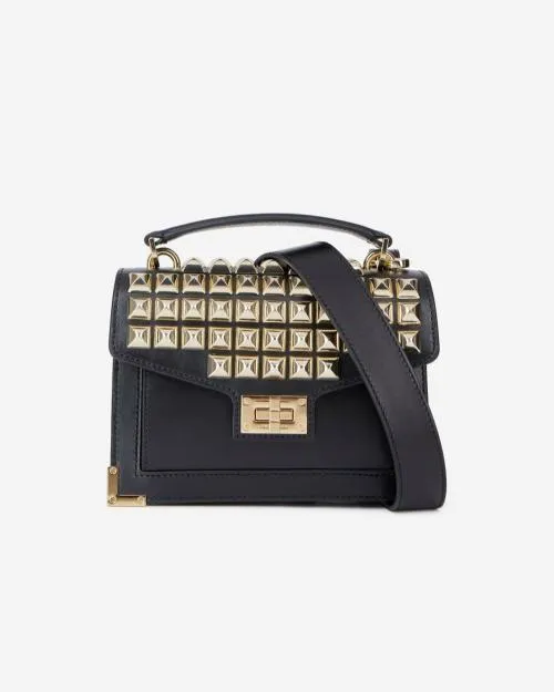 Women Crossbody Bags The Kooples Emily Small Bag In Black Leather With Spikes Black