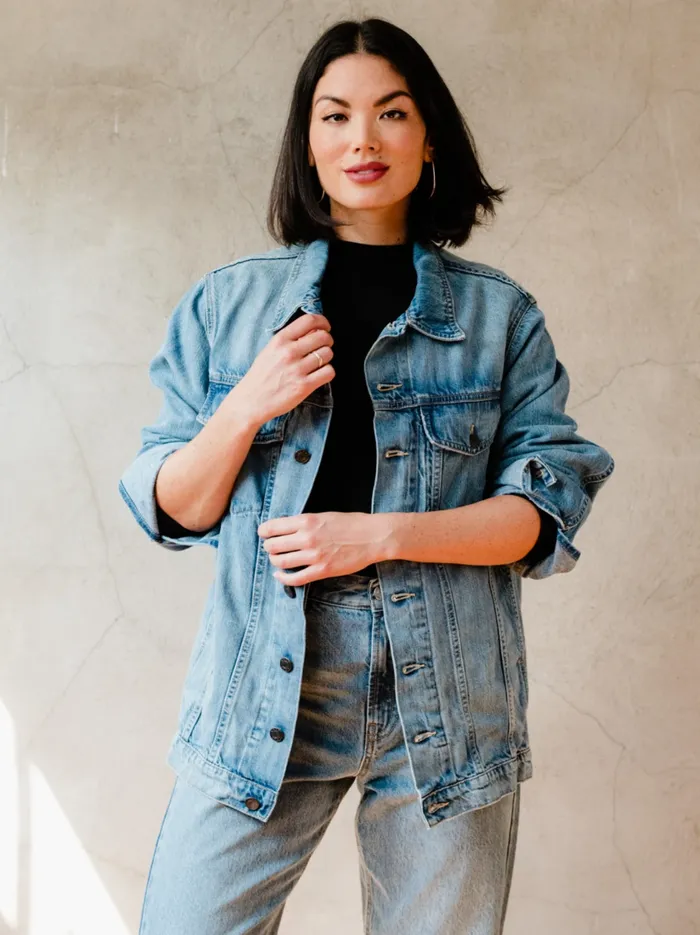 Women Denim Able Lennon Boyfriend Jacket Light Wash