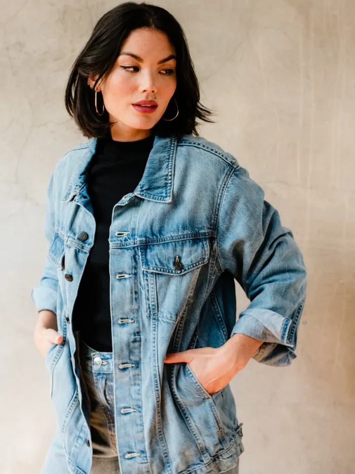 Women Denim Able Lennon Boyfriend Jacket Light Wash