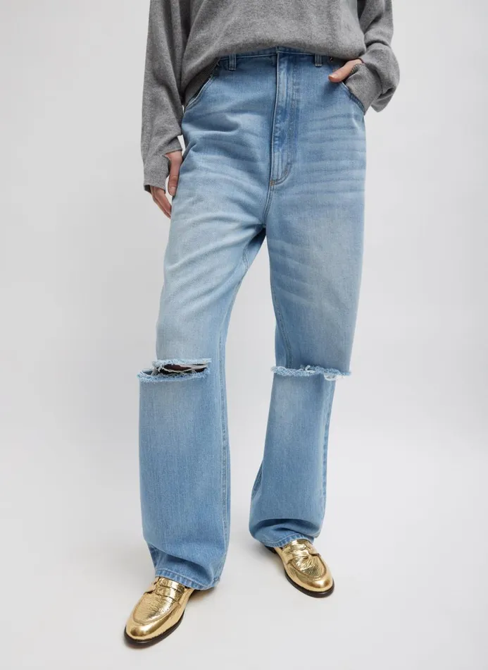 Women Denim Tibi Vintage Wash Denim Ryder Jean Vintage Blue