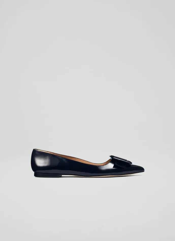 Women Devon Blue Patent Leather BuckleDetail Flats La Mer LKBennett Flats