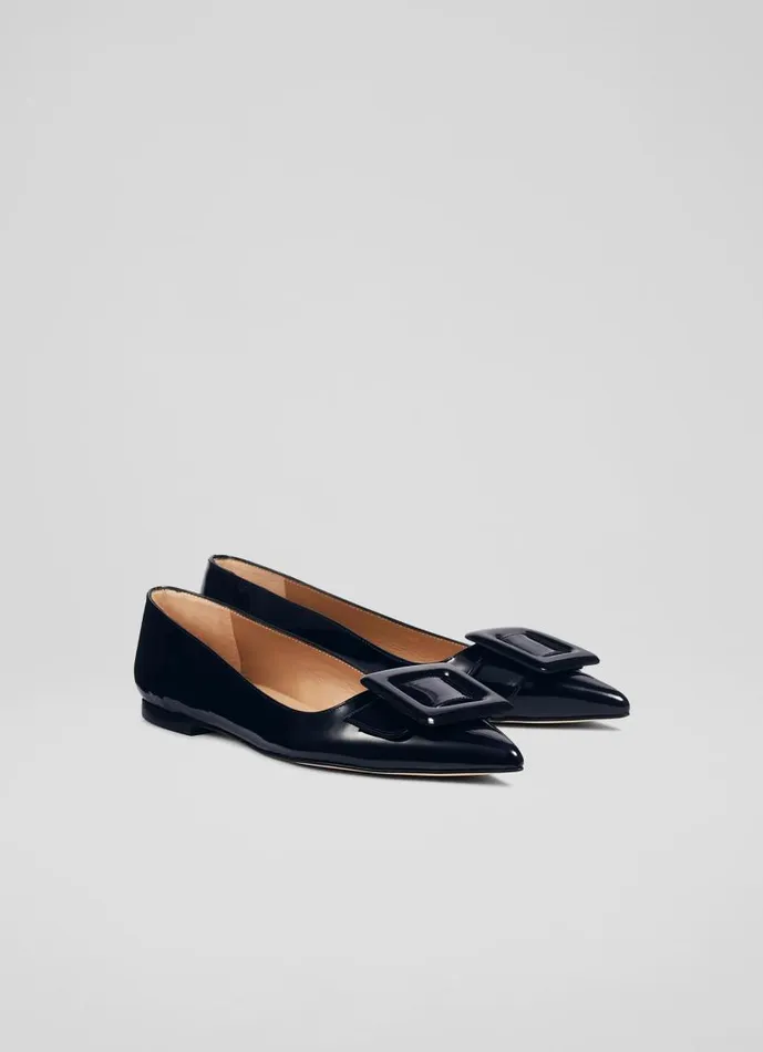 Women Devon Blue Patent Leather BuckleDetail Flats La Mer LKBennett Flats Women Devon Blue Patent Leather BuckleDetail Flats La Mer LKBennett Flats