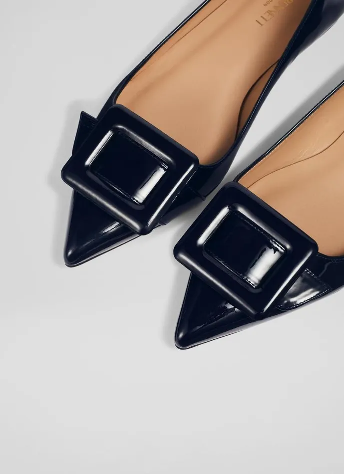 Women Devon Blue Patent Leather BuckleDetail Flats La Mer LKBennett Flats Women Devon Blue Patent Leather BuckleDetail Flats La Mer LKBennett Flats