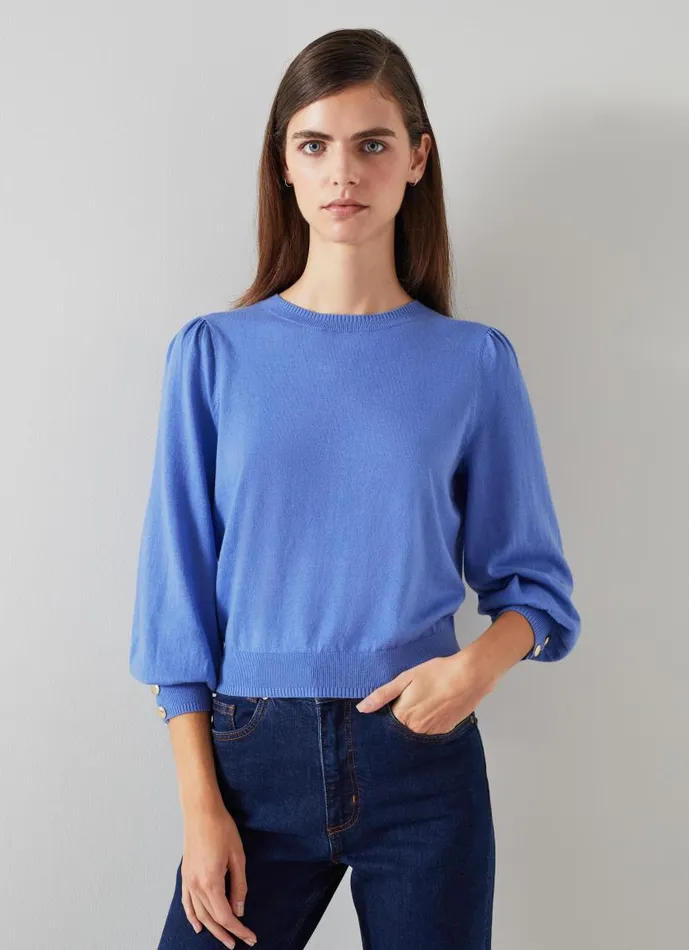 Women Diana Blue Cotton And Sustainably Sourced Merino Jumper Wedgewood LKBennett Knitwear Women Diana Blue Cotton And Sustainably Sourced Merino Jumper Wedgewood LKBennett Knitwear