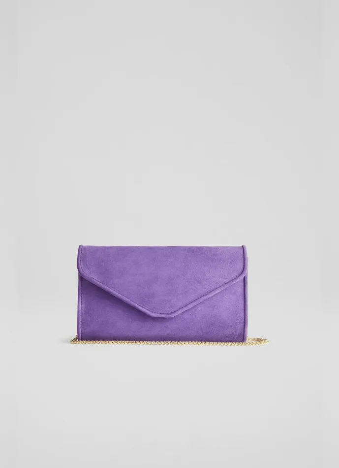 Women Dominica Plum Suede Clutch Bag LKBennett Clutch Bags