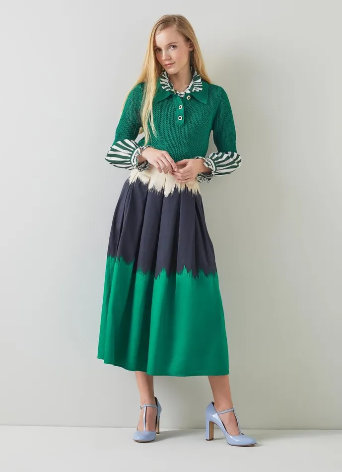 Women Dora Green Navy And Cream Tie Dye Cotton Midi Skirt Multi LKBennett Skirts Women Dora Green Navy And Cream Tie Dye Cotton Midi Skirt Multi LKBennett Skirts