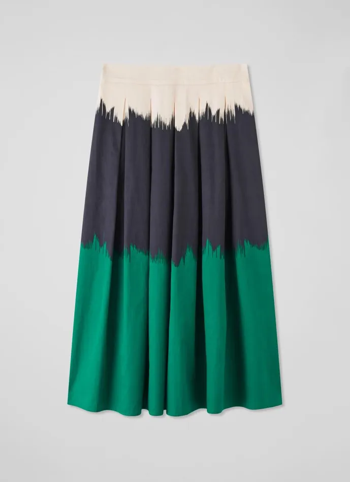 Women Dora Green Navy And Cream Tie Dye Cotton Midi Skirt Multi LKBennett Skirts Women Dora Green Navy And Cream Tie Dye Cotton Midi Skirt Multi LKBennett Skirts