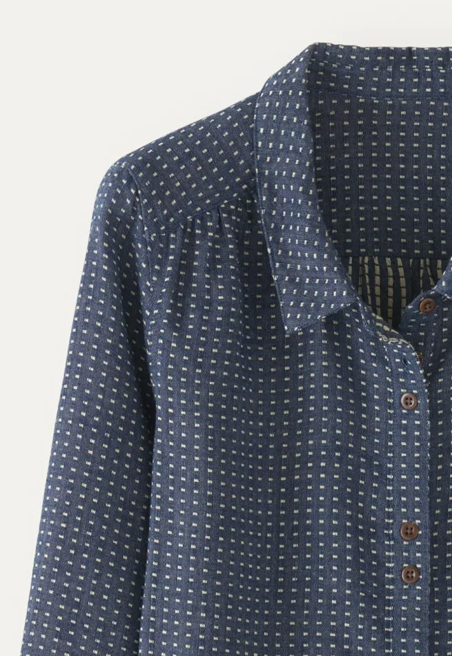 Women Dotweave Shirt Soft Indigo Poetry Fashion Shirts and Tunics