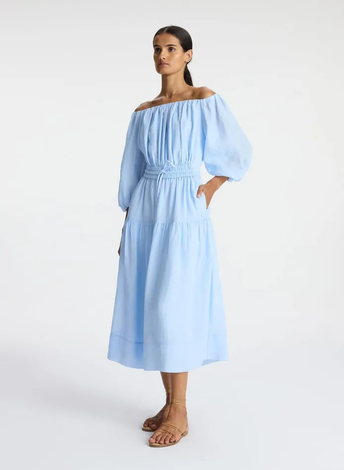 Women Dresses ALC Indy Off Shoulder Midi Dress Sky Blue
