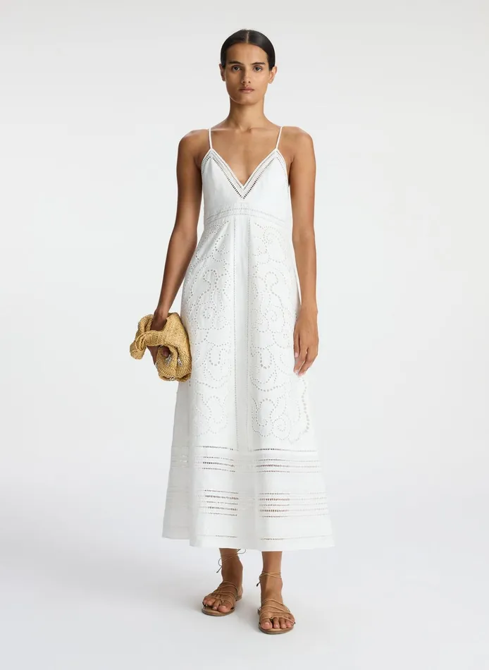 Women Dresses ALC Josie Embroidered Linen Midi Dress White
