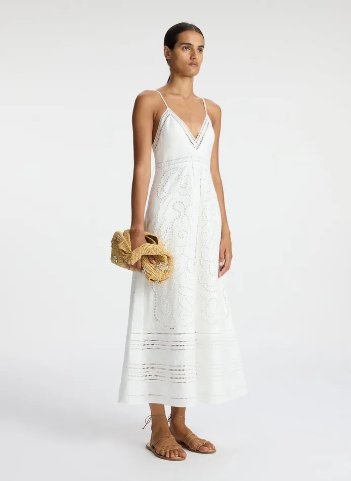 Women Dresses ALC Josie Embroidered Linen Midi Dress White