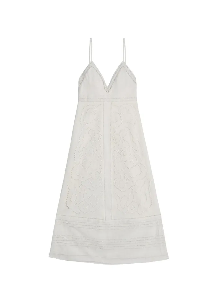 Women Dresses ALC Josie Embroidered Linen Midi Dress White
