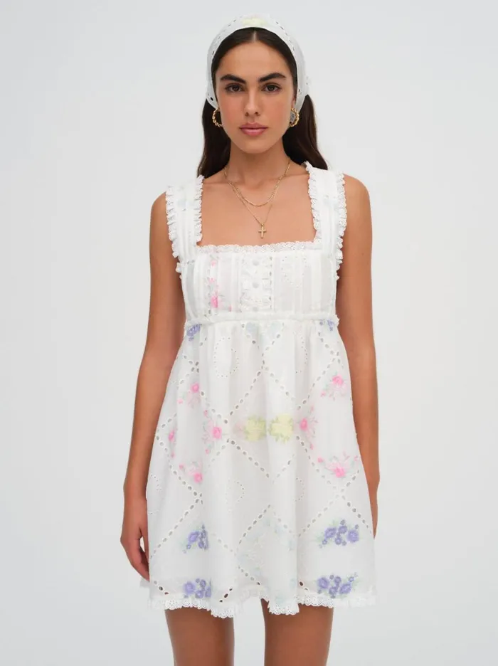 Women Dresses For Love and Lemons Andrea Embroidered Mini Dress White