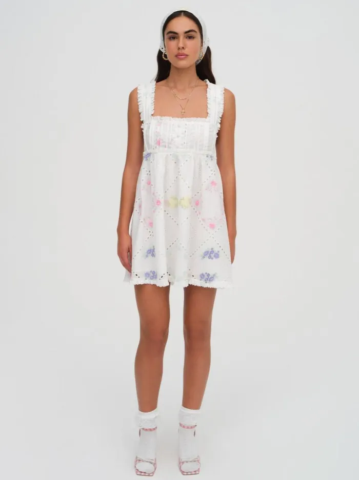 Women Dresses For Love and Lemons Andrea Embroidered Mini Dress White Women Dresses For Love and Lemons Andrea Embroidered Mini Dress White